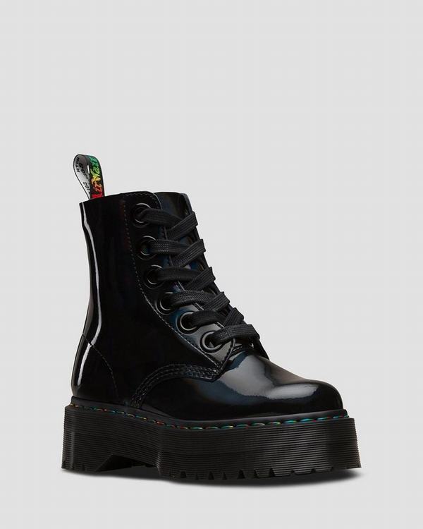 Dr Martens Dámské Boty Na Platformě Molly Rainbow Patent Černé Viacfarebný, CZ-987124